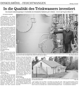 Einbau der neuen Uranfilteranlage in den Hochbehälter bei Karlsholz hat begonnen